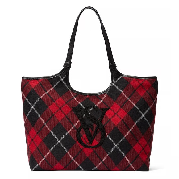 Victoria's Secret Plaid Tote, Red / Black - Picture 1 of 10